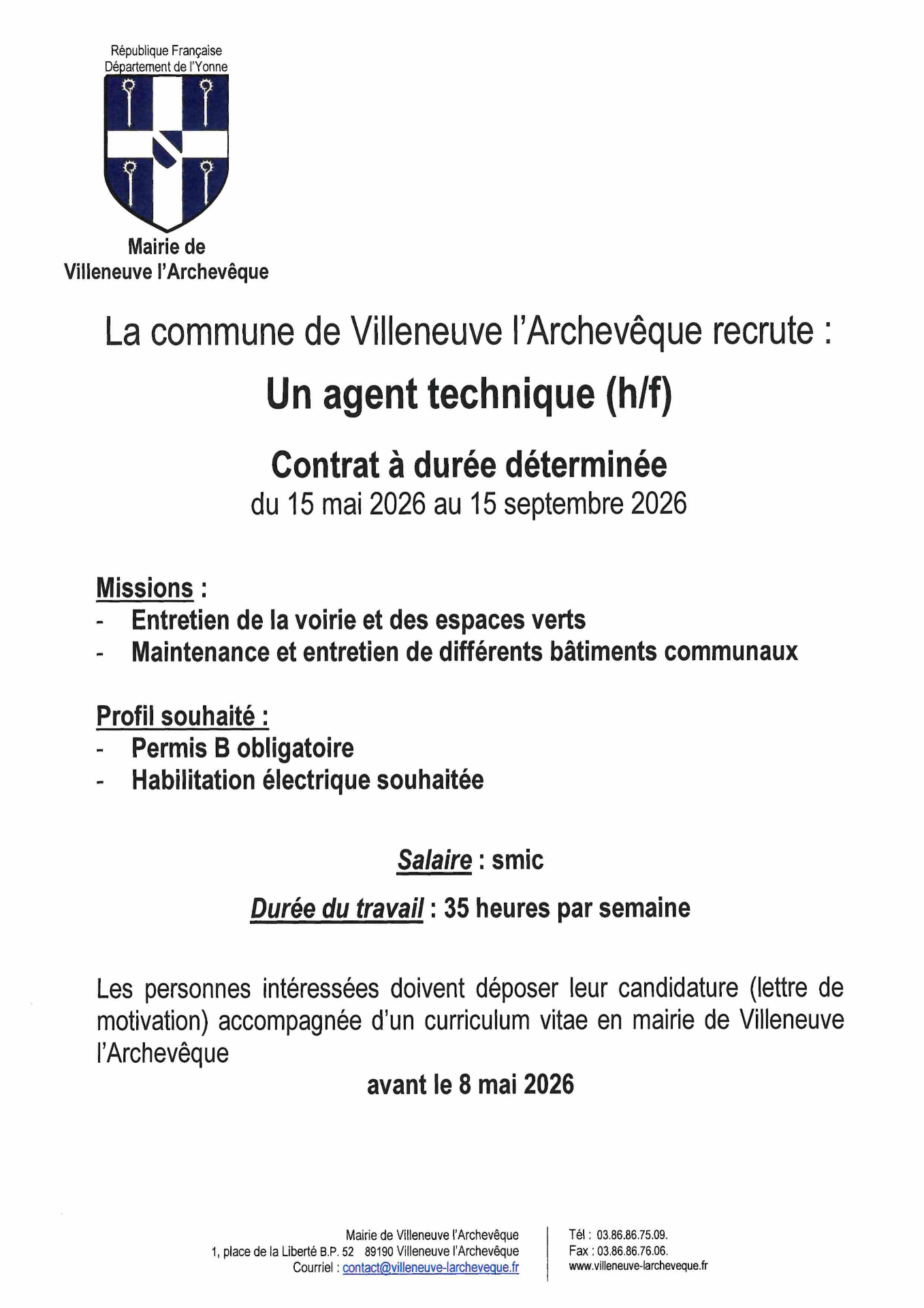 Offre d'emploi agent technique