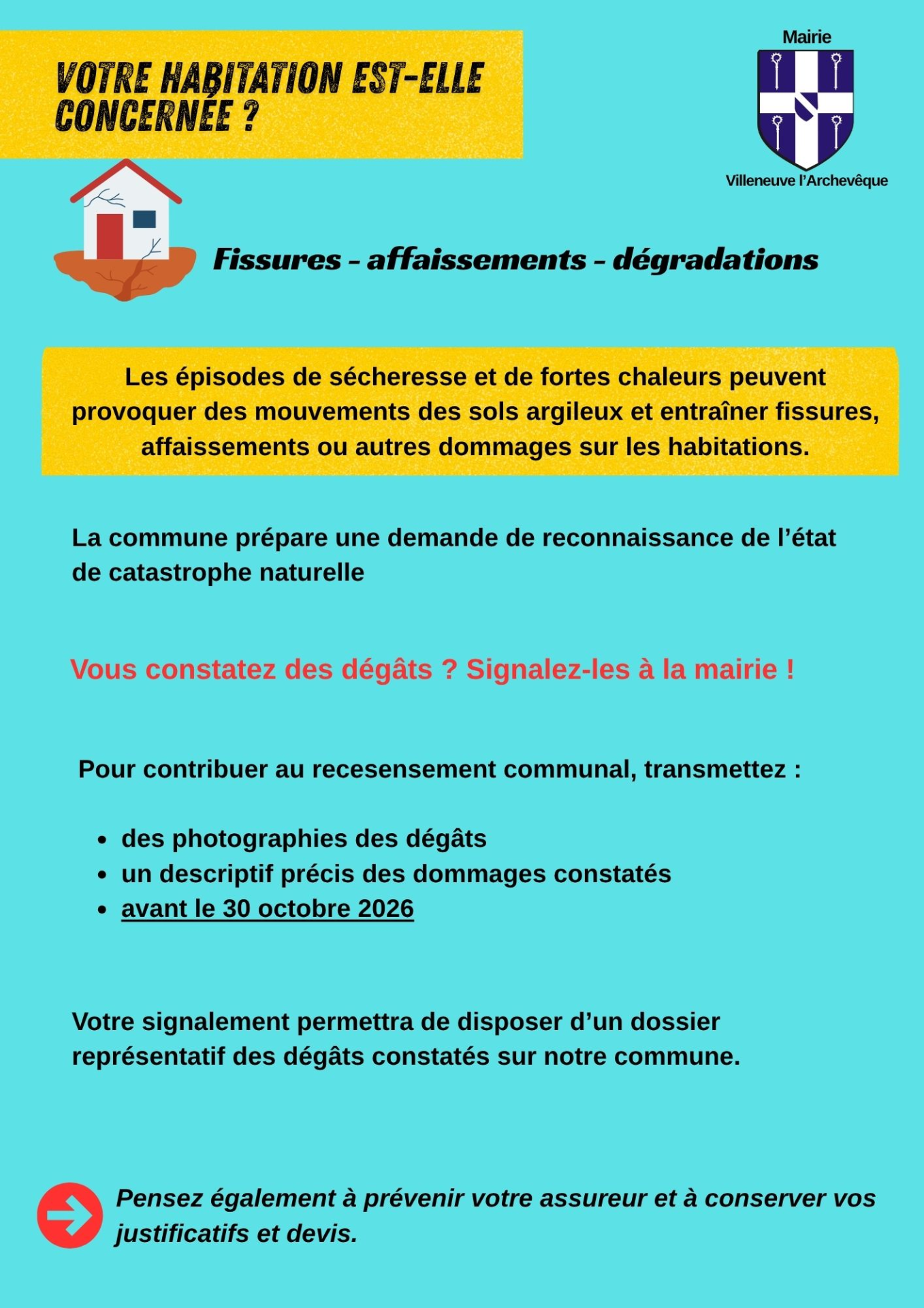 Recensement des habitations endommagées suite aux épisodes de sécheresse